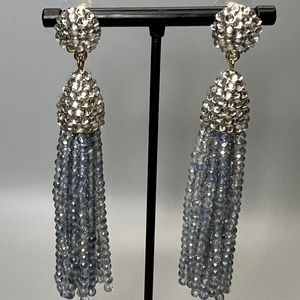 Light Blue Iridescent Beaded Tassel Earrings